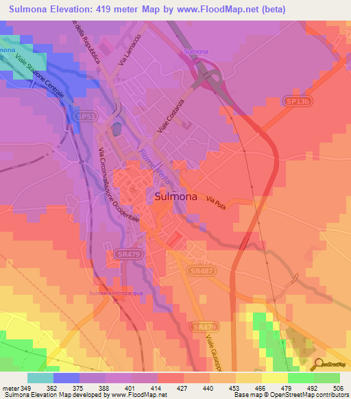 Sulmona,Italy Elevation Map