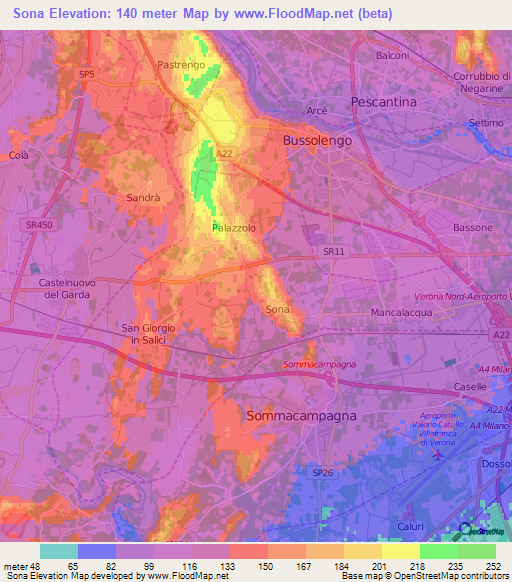 Sona,Italy Elevation Map