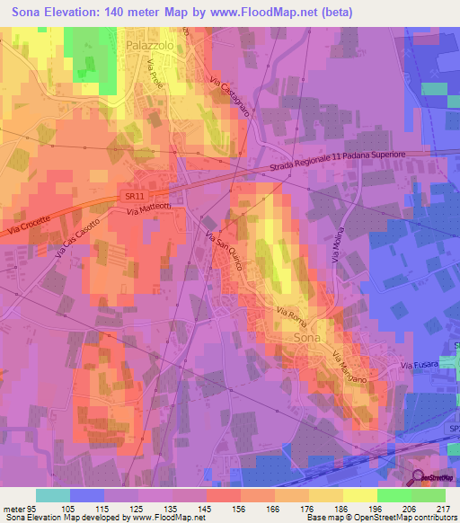 Sona,Italy Elevation Map