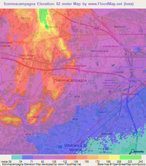 Sommacampagna,Italy Elevation Map