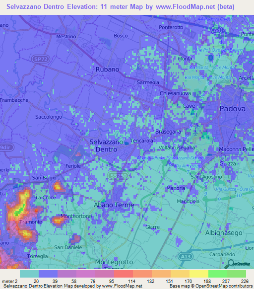 Selvazzano Dentro,Italy Elevation Map