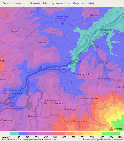 Scafa,Italy Elevation Map