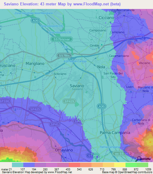 Saviano,Italy Elevation Map