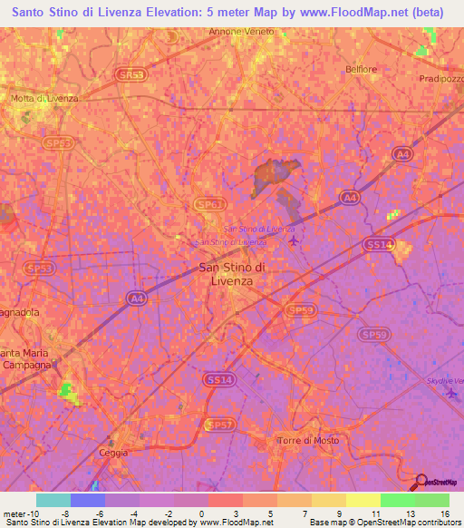 Santo Stino di Livenza,Italy Elevation Map