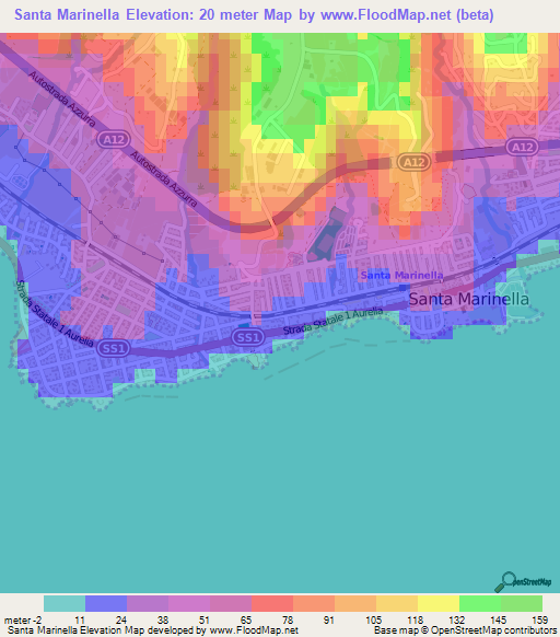 Santa Marinella,Italy Elevation Map