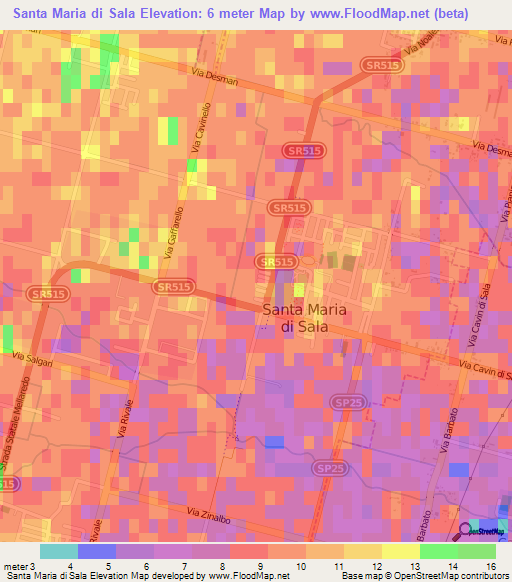 Santa Maria di Sala,Italy Elevation Map