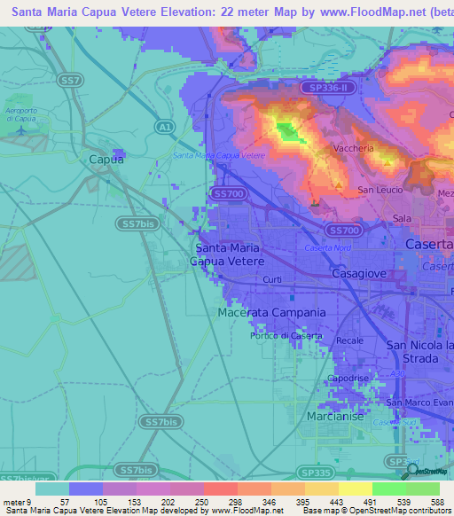 Santa Maria Capua Vetere,Italy Elevation Map