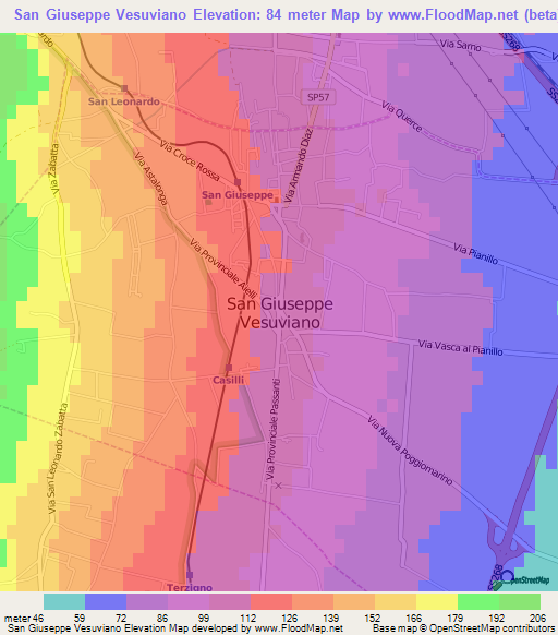 San Giuseppe Vesuviano,Italy Elevation Map