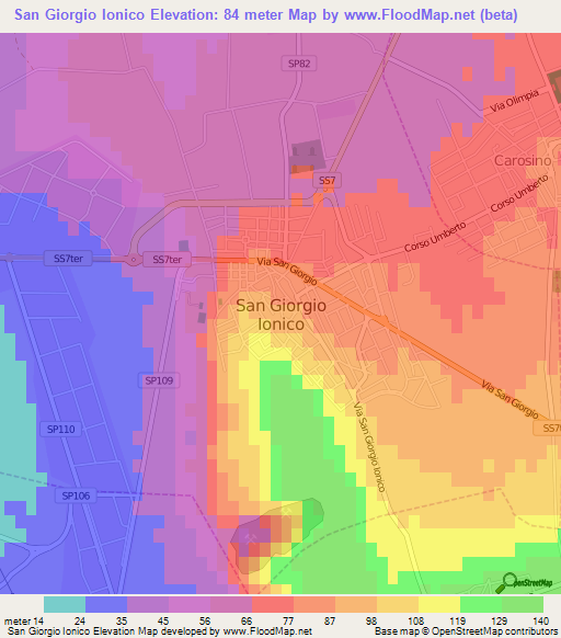 San Giorgio Ionico,Italy Elevation Map