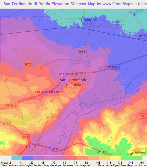 San Ferdinando di Puglia,Italy Elevation Map