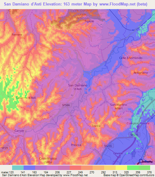 San Damiano d'Asti,Italy Elevation Map