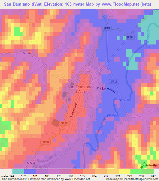 San Damiano d'Asti,Italy Elevation Map