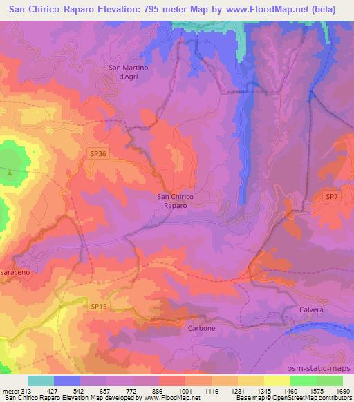 San Chirico Raparo,Italy Elevation Map