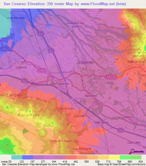 San Cesareo,Italy Elevation Map