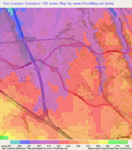 San Cesareo,Italy Elevation Map