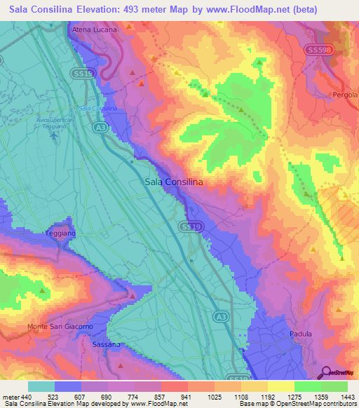 Sala Consilina,Italy Elevation Map