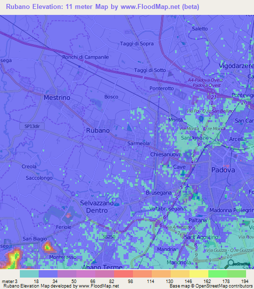 Rubano,Italy Elevation Map