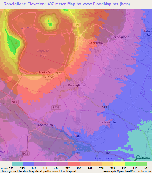 Ronciglione,Italy Elevation Map