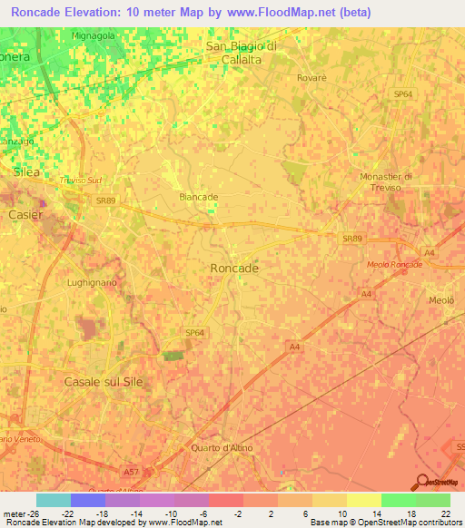 Roncade,Italy Elevation Map