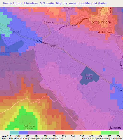 Rocca Priora,Italy Elevation Map