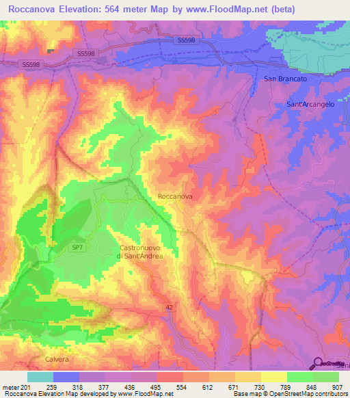 Roccanova,Italy Elevation Map