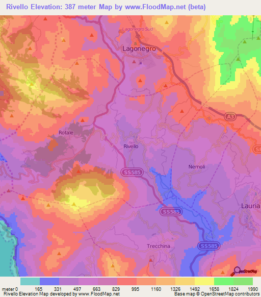 Rivello,Italy Elevation Map