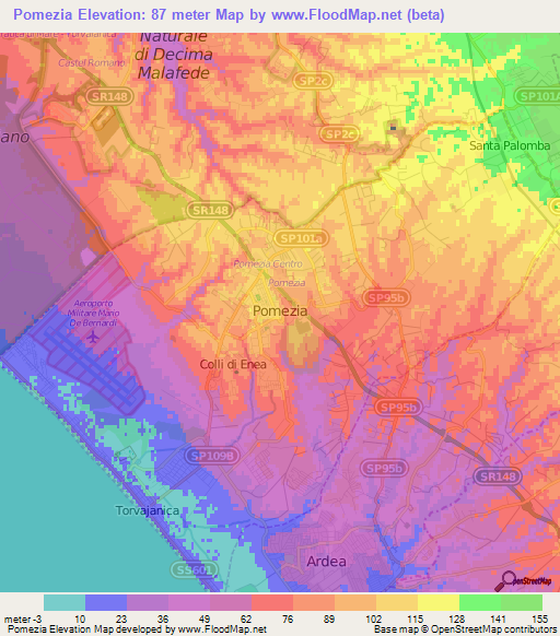 Pomezia,Italy Elevation Map