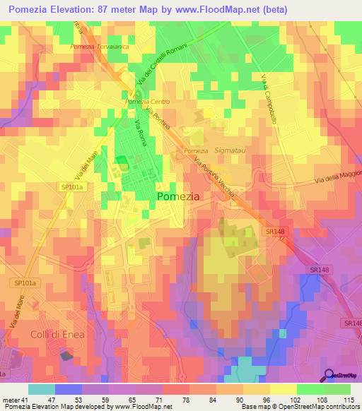 Pomezia,Italy Elevation Map