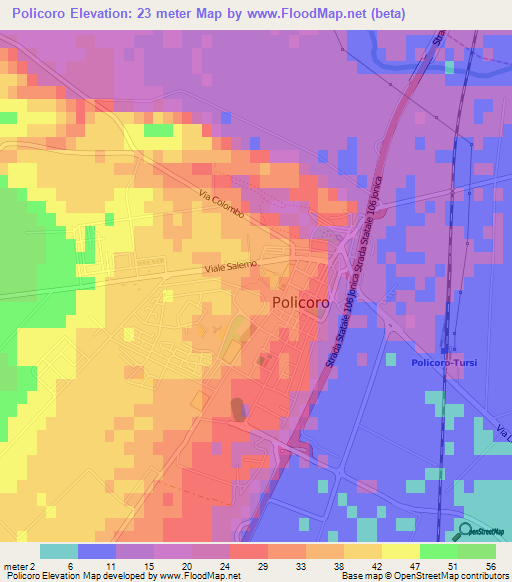 Policoro,Italy Elevation Map