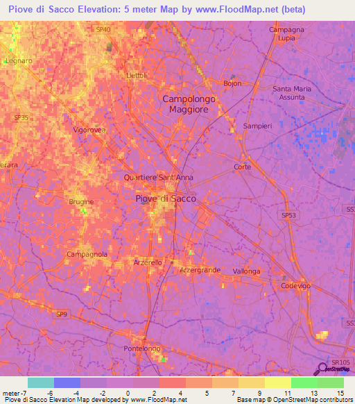 Piove di Sacco,Italy Elevation Map