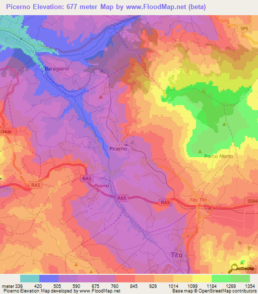 Picerno,Italy Elevation Map