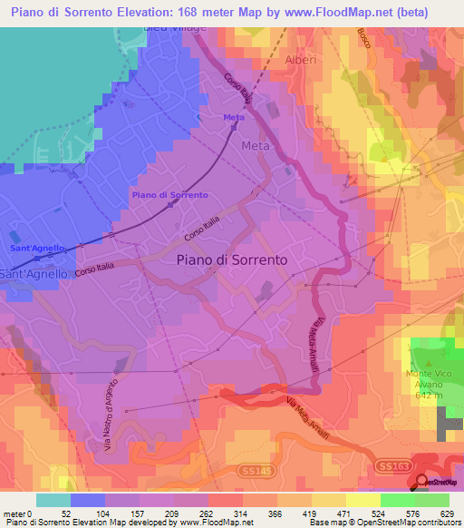 Piano di Sorrento,Italy Elevation Map