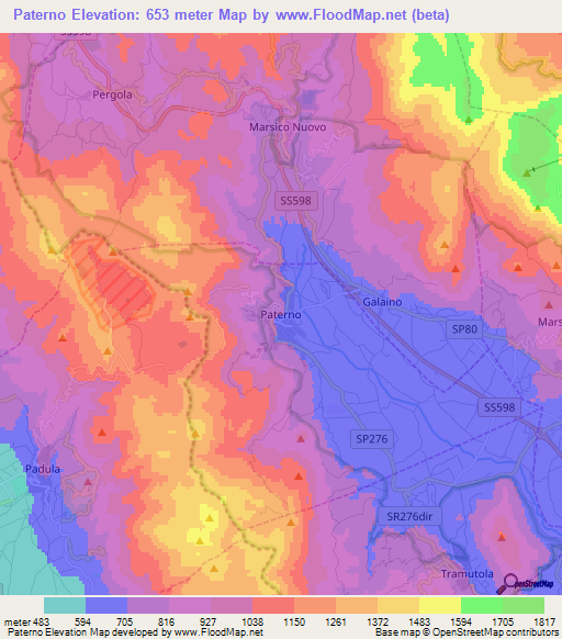 Paterno,Italy Elevation Map