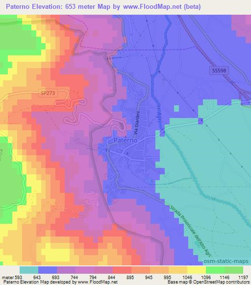 Paterno,Italy Elevation Map