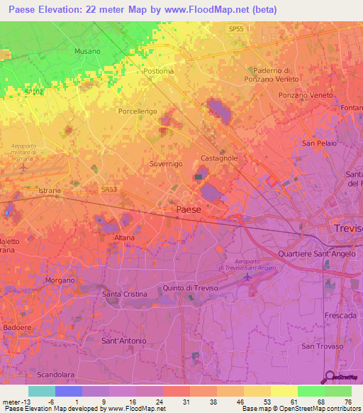 Paese,Italy Elevation Map