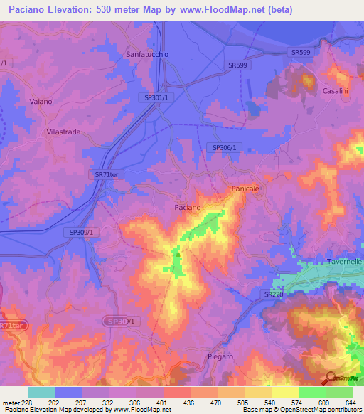 Paciano,Italy Elevation Map