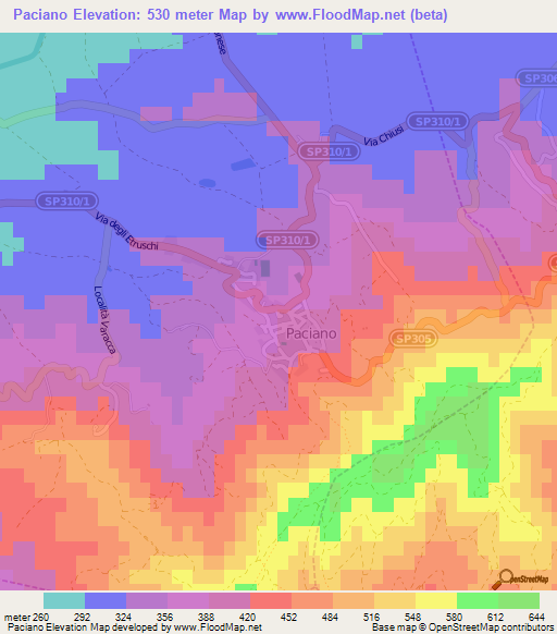 Paciano,Italy Elevation Map