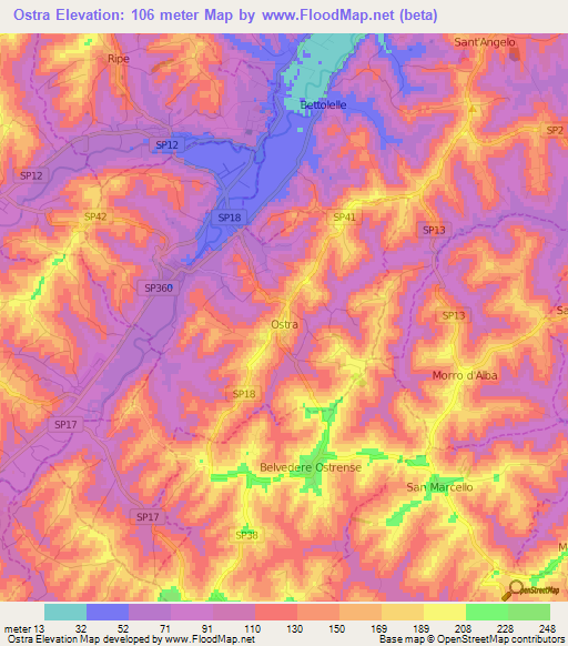 Ostra,Italy Elevation Map