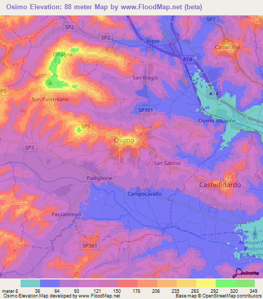 Osimo,Italy Elevation Map