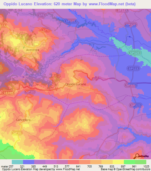 Oppido Lucano,Italy Elevation Map