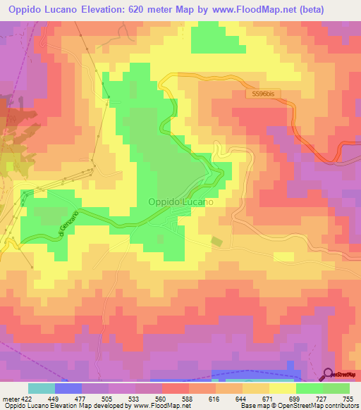 Oppido Lucano,Italy Elevation Map