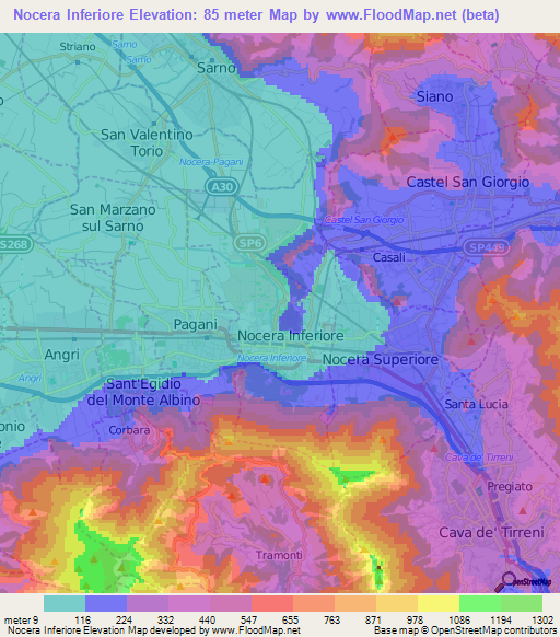 Nocera Inferiore,Italy Elevation Map