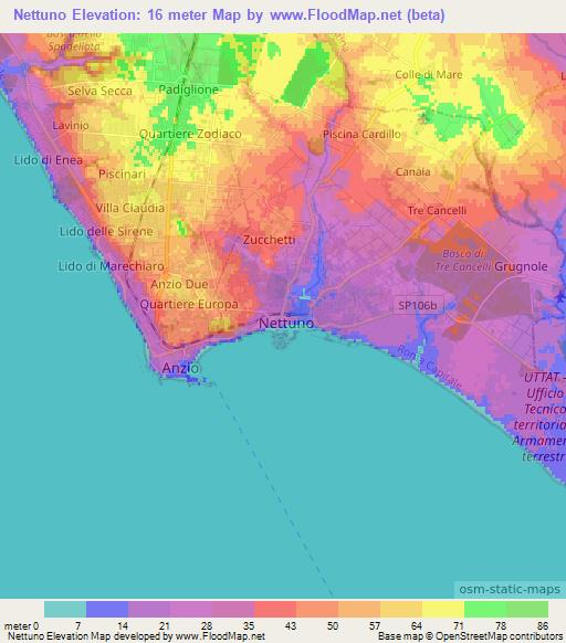 Nettuno,Italy Elevation Map