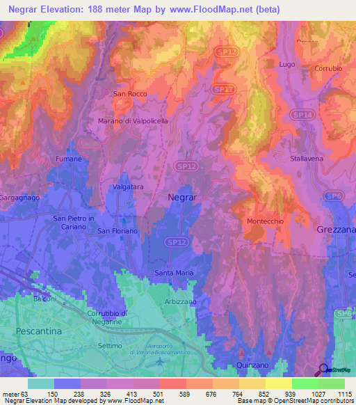 Negrar,Italy Elevation Map