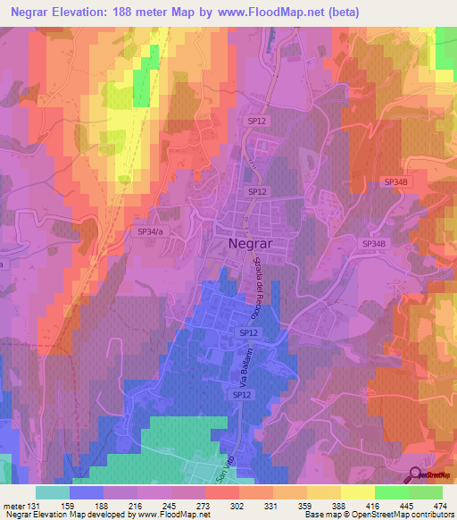 Negrar,Italy Elevation Map