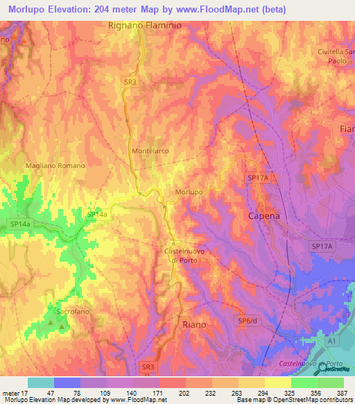 Morlupo,Italy Elevation Map