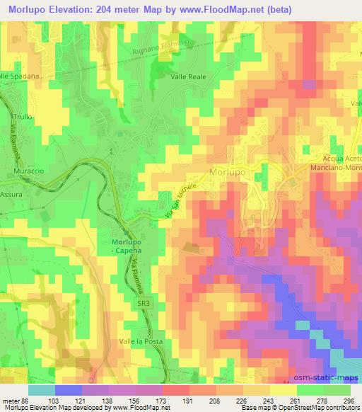 Morlupo,Italy Elevation Map