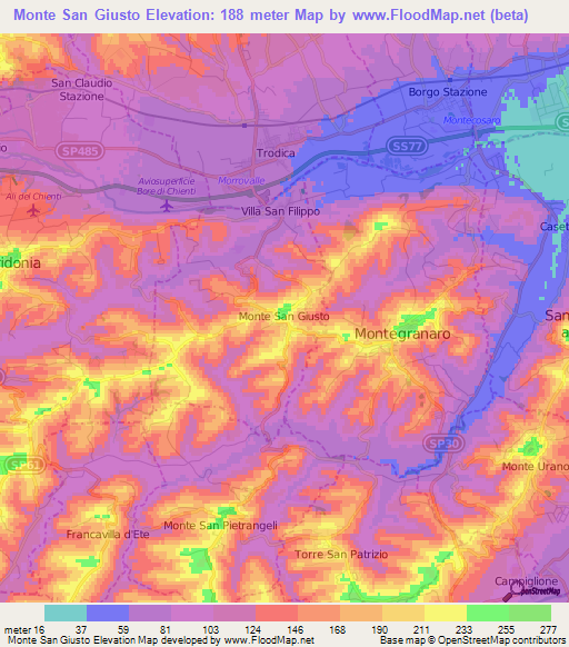 Monte San Giusto,Italy Elevation Map