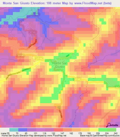 Monte San Giusto,Italy Elevation Map