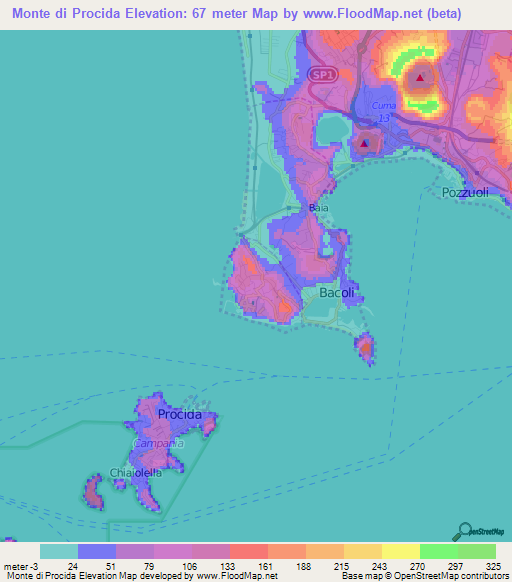 Monte di Procida,Italy Elevation Map